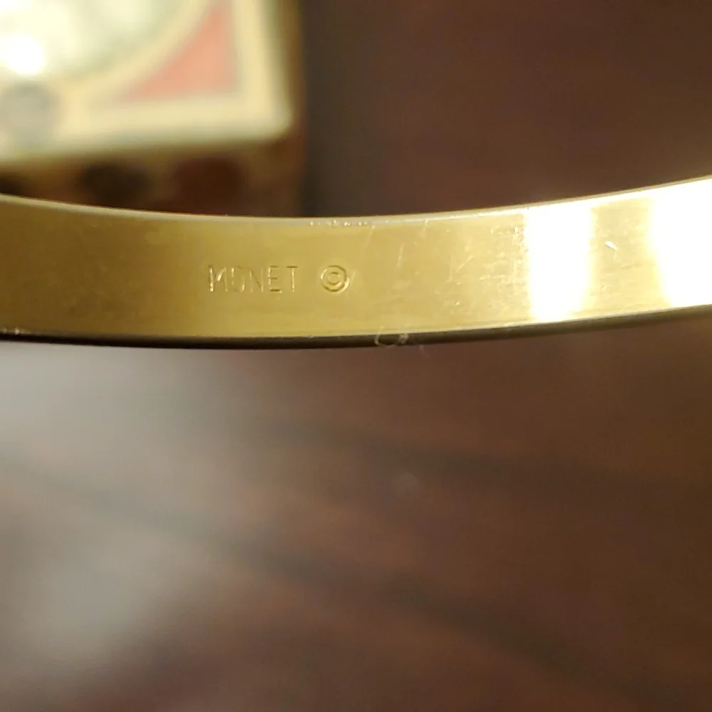 MONET Gold Tone Etched Bangle Bracelet